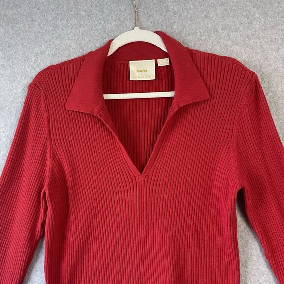 Anthropologie Maeve Polo Bell Sleeve Sweater Women's XL Red Ribbed Holiday - Picture 8 of 11